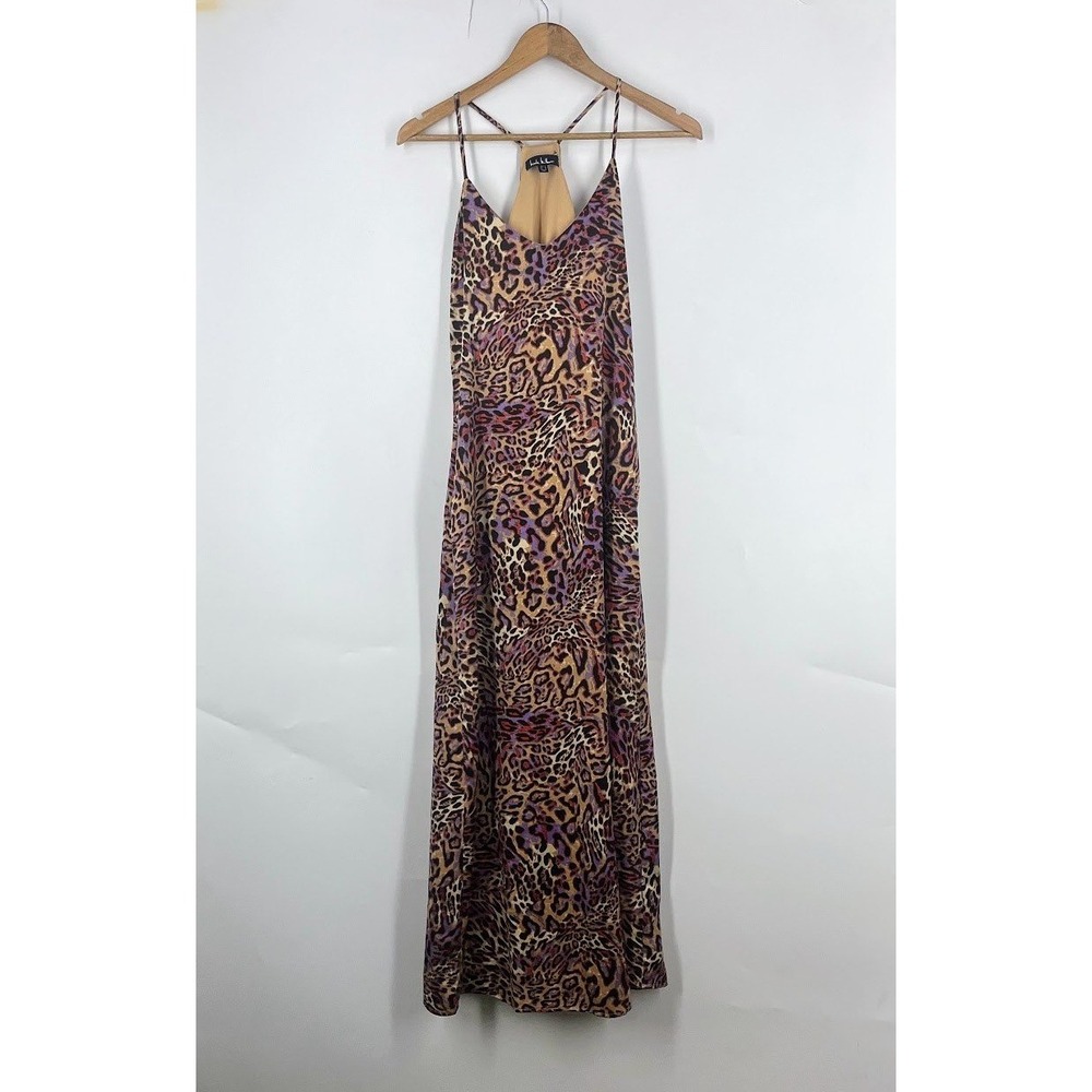 Nicole Miller Leopard Print Maxi Dress Purple Orange Animal Print Racerback S